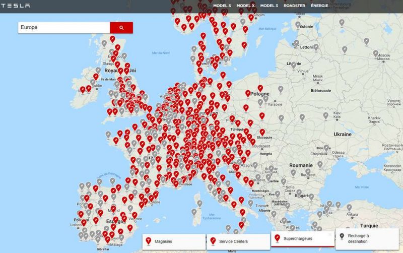 tesla implantation superchargeur
