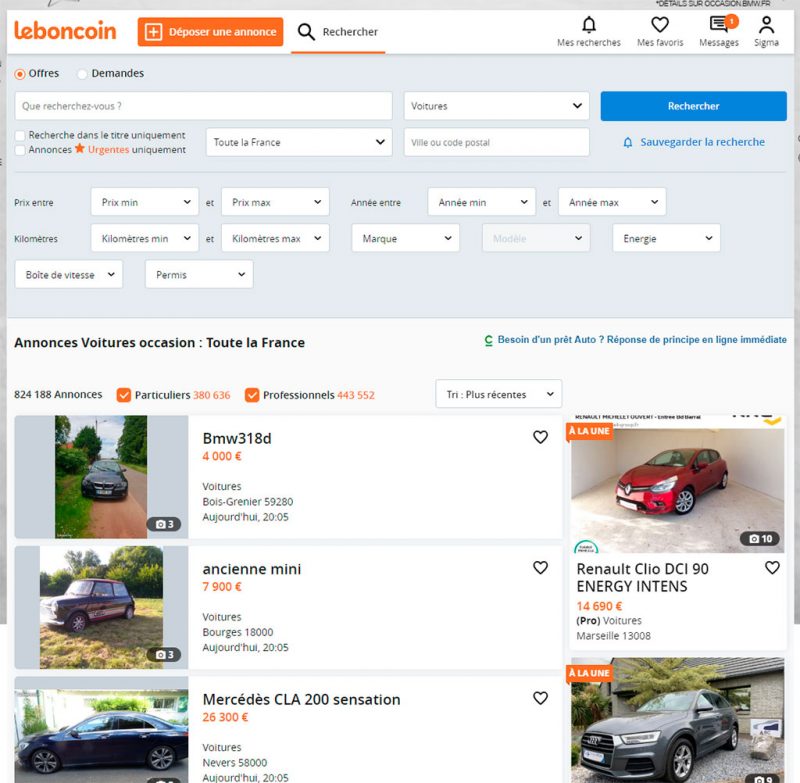 leboncoin capture de la section automobile