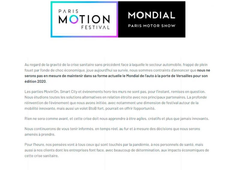 cp annulation salon mondial paris 2020